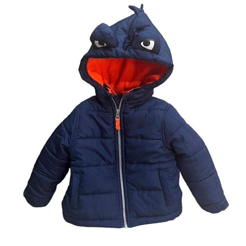 Carter's Kids Blue Dino Winter Coat Dinosaur Snow Jacket Size 24mo - Picture 1 of 10